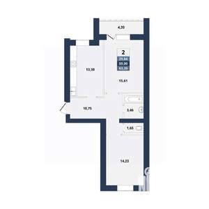 2-к квартира, вторичка, 63м2, 1/10 этаж