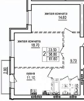 2-к квартира, строящийся дом, 62м2, 10/10 этаж