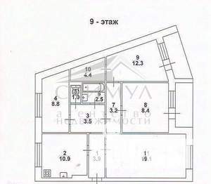 4-к квартира, вторичка, 78м2, 9/10 этаж