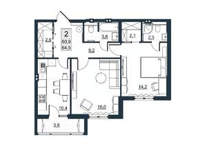 2-к квартира, вторичка, 61м2, 5/10 этаж