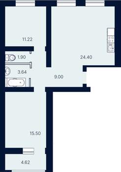 2-к квартира, строящийся дом, 70м2, 8/10 этаж