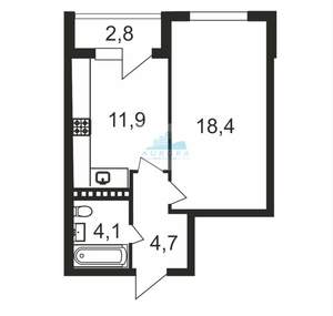 1-к квартира, вторичка, 42м2, 4/4 этаж