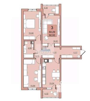 3-к квартира, вторичка, 93м2, 7/24 этаж