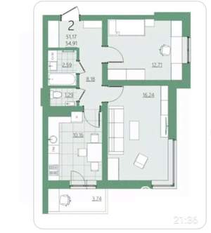 2-к квартира, вторичка, 55м2, 21/22 этаж