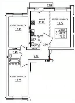 3-к квартира, вторичка, 72м2, 8/10 этаж