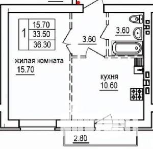 1-к квартира, строящийся дом, 36м2, 9/10 этаж