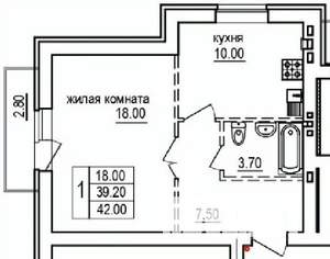 1-к квартира, строящийся дом, 42м2, 6/10 этаж