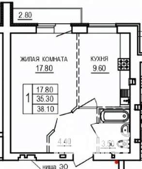 1-к квартира, вторичка, 38м2, 7/10 этаж