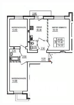 3-к квартира, вторичка, 74м2, 4/10 этаж