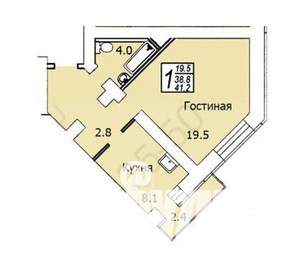 1-к квартира, вторичка, 41м2, 9/10 этаж