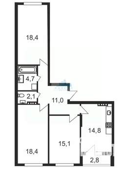 3-к квартира, вторичка, 87м2, 2/4 этаж
