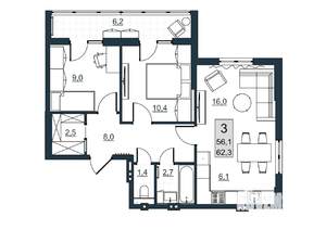 3-к квартира, вторичка, 62м2, 4/10 этаж