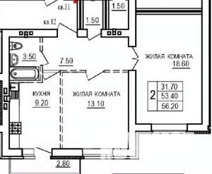 2-к квартира, строящийся дом, 56м2, 9/10 этаж