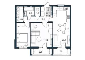 2-к квартира, вторичка, 62м2, 3/10 этаж