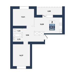 2-к квартира, вторичка, 66м2, 3/10 этаж