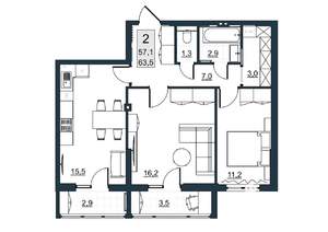 2-к квартира, вторичка, 64м2, 3/10 этаж
