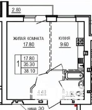 1-к квартира, строящийся дом, 38м2, 9/10 этаж