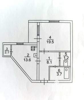 1-к квартира, вторичка, 48м2, 6/10 этаж