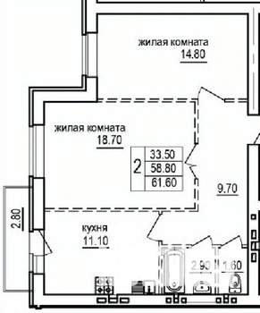 2-к квартира, строящийся дом, 62м2, 2/10 этаж