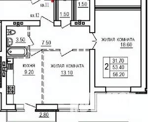 2-к квартира, строящийся дом, 56м2, 8/10 этаж