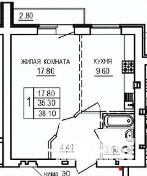1-к квартира, строящийся дом, 38м2, 2/10 этаж