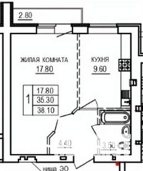 1-к квартира, вторичка, 38м2, 9/10 этаж