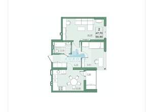 2-к квартира, вторичка, 51м2, 15/22 этаж