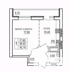 1-к квартира, вторичка, 42м2, 9/10 этаж