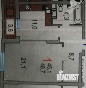 1-к квартира, вторичка, 45м2, 1/19 этаж
