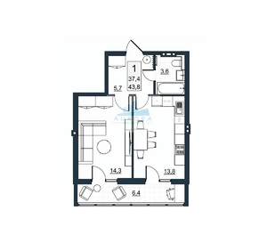 1-к квартира, вторичка, 44м2, 8/10 этаж