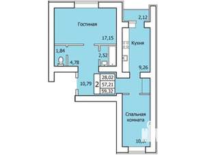 2-к квартира, вторичка, 59м2, 10/15 этаж