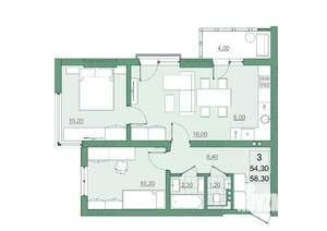 3-к квартира, вторичка, 54м2, 12/22 этаж