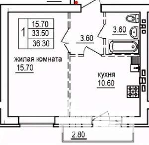 1-к квартира, строящийся дом, 36м2, 8/10 этаж