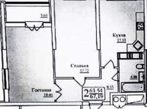2-к квартира, вторичка, 64м2, 22/25 этаж