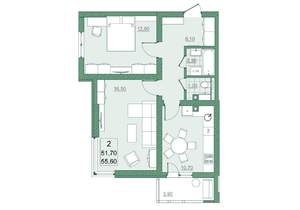 2-к квартира, вторичка, 52м2, 1/22 этаж