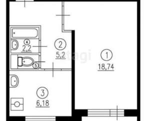 1-к квартира, вторичка, 32м2, 2/2 этаж