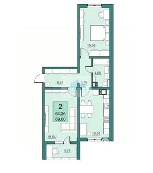 2-к квартира, вторичка, 69м2, 12/24 этаж