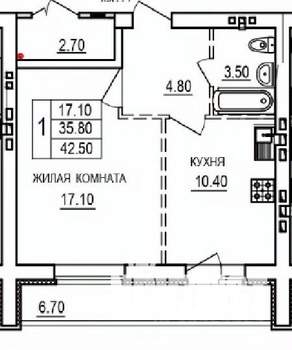 1-к квартира, строящийся дом, 43м2, 7/10 этаж