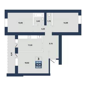 3-к квартира, вторичка, 83м2, 2/10 этаж