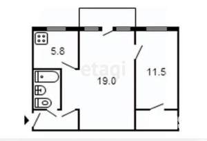 2-к квартира, вторичка, 44м2, 5/5 этаж