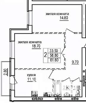 2-к квартира, строящийся дом, 62м2, 3/10 этаж