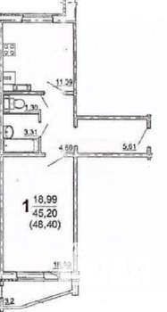 1-к квартира, вторичка, 45м2, 4/10 этаж