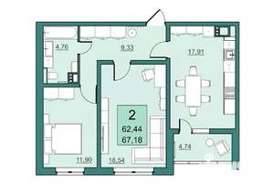 2-к квартира, вторичка, 62м2, 21/24 этаж