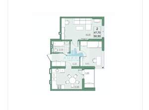 2-к квартира, вторичка, 51м2, 2/22 этаж