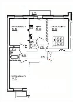 3-к квартира, строящийся дом, 74м2, 9/10 этаж