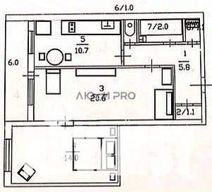 2-к квартира, вторичка, 60м2, 9/9 этаж