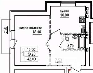 1-к квартира, строящийся дом, 42м2, 9/10 этаж