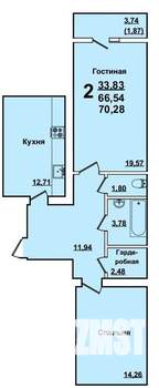 2-к квартира, вторичка, 67м2, 3/10 этаж