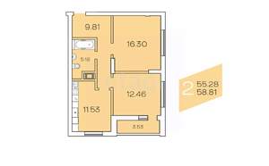 2-к квартира, вторичка, 59м2, 15/20 этаж