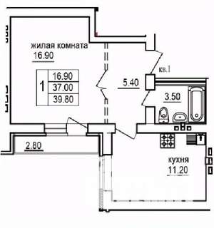 1-к квартира, вторичка, 40м2, 8/10 этаж